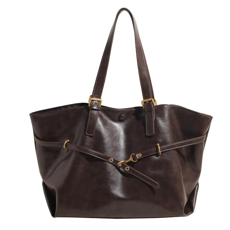 Tote Bag Designer Retro PU Leather Shoulder Handbag For Women Winter Trend Y2K Fashion Handbags Females Travel Luxury Tote Bags