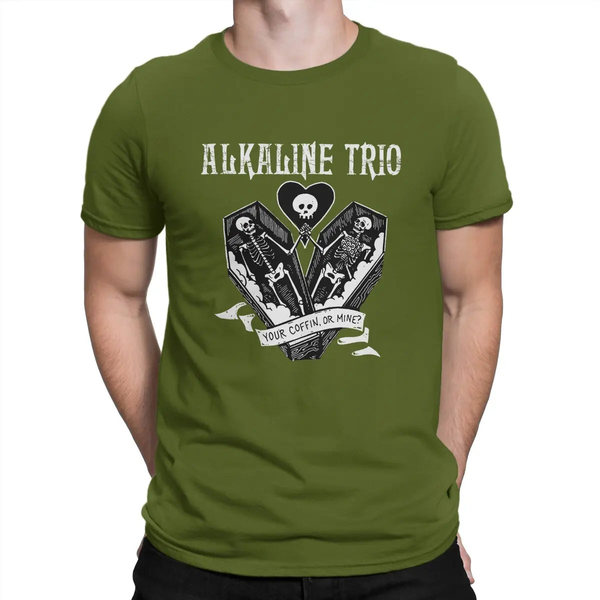 Alkaline Trio Creative TShirt for Men PUNK Your Coffin Or Mine Round Neck Basic T Shirt Distinctive Gift Clothes Tops