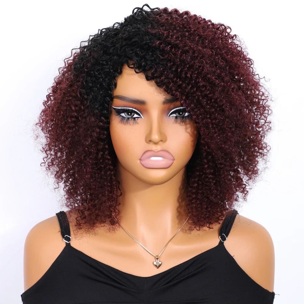 Lekker Highlight Brown Kinky Curly Bob 100% Human Hair Wigs For Women Brazilian Remy Hair Full Machine Made Clearance Curly Wigs