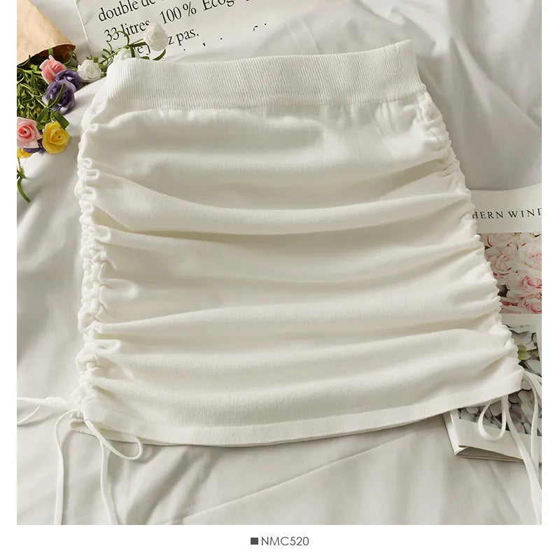 Women's High Waist Ruched Drawstring Bodycon Mini Skirt Stretchy Knit Casual Party Clubwear Summer Bodycon Short Skirt
