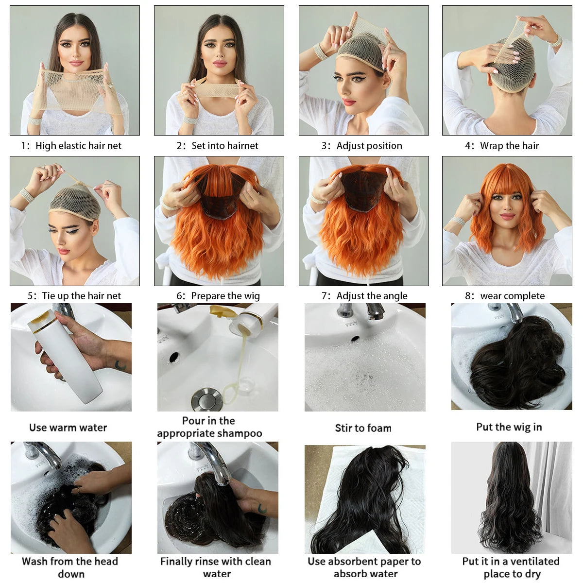 7JHH WIGS Short Straight Black Ombre Green Wig for Women Synthetic Modest Fashion Wear and Go Bob Wigs with Neat Bangs