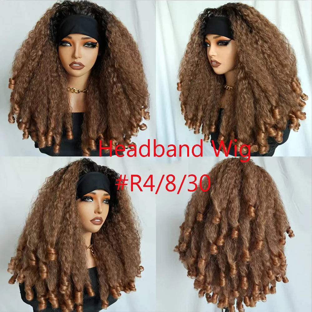 X-TRESS 20inch Synthetic Afro Curly Headband Wig for Women Kinky Straight Hair with Bouncy Curls Fully Soft Hair Easy to Wear