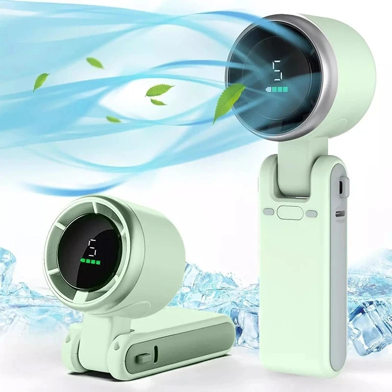 Foldable Handheld Mini Fan 5 Speed Adjust Hanging Neck Strap Type c Rechargeable Fan Digital Display Desktop High-speed Turbo