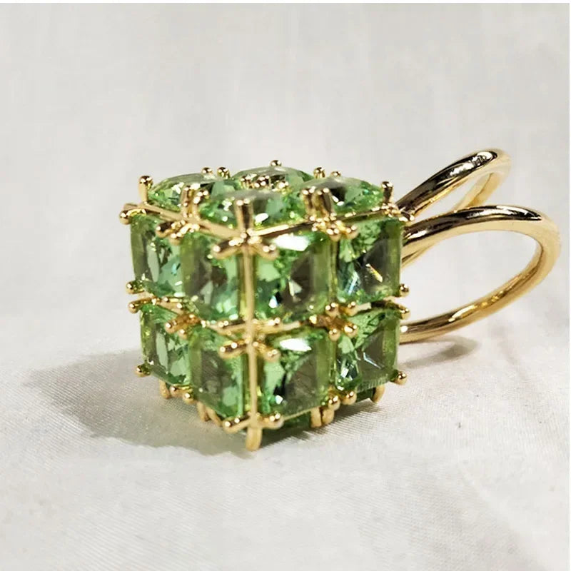 Original 2025 New Magic Cube Ring Party Gift Luxury Fine Jewelry Charm Green Crystal Fashion Women Attending Cocktail Party Ring