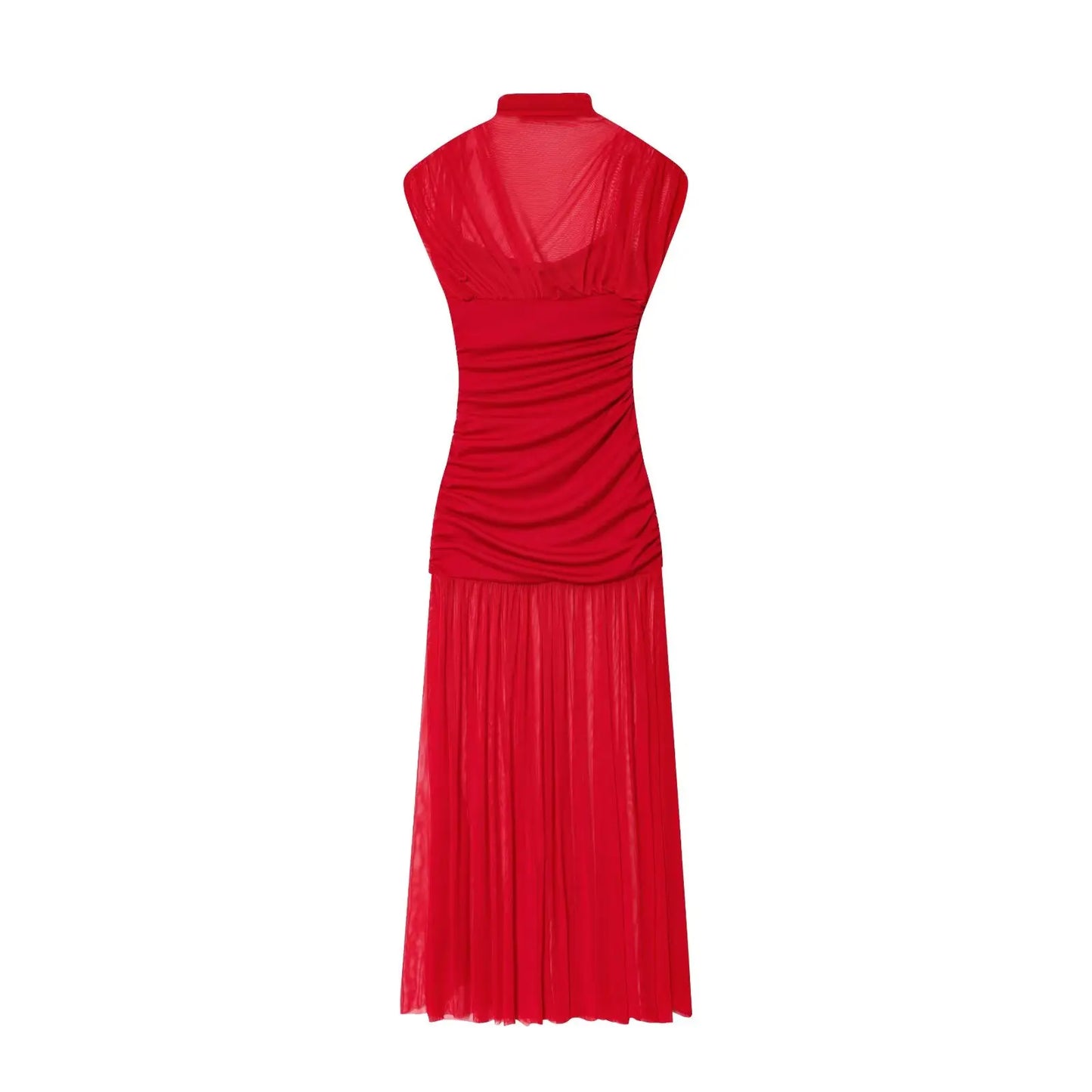 KONDALA Women Elegant Chic Mesh Tulle Long Dress Sleeveless Fitted Dress For Female 2025 Fashion Sexy Romantic Party Lady Dress