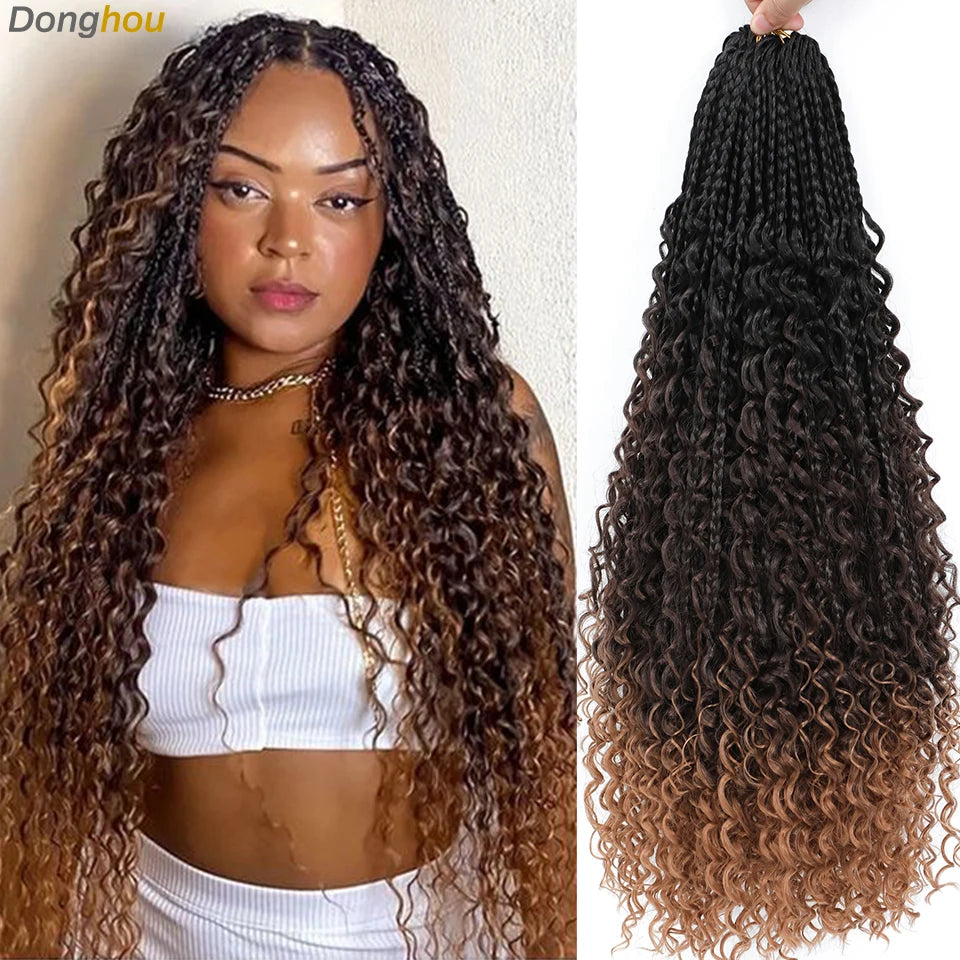 14 18 24 Inch Boho Box Braids Crochet Braids Curly Ends 1B 30 27 #4 Bug 8 Colors Ombre Goddess Bohemian Box Braids Crochet Hair