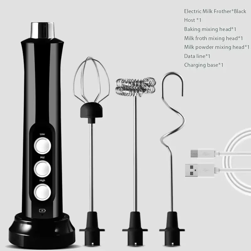 Handheld Wireless Rechargeable Electric Milk Frother 3 Speeds USB Rechargeable Foam Maker for Latte Cappuccino Hot Chocolate