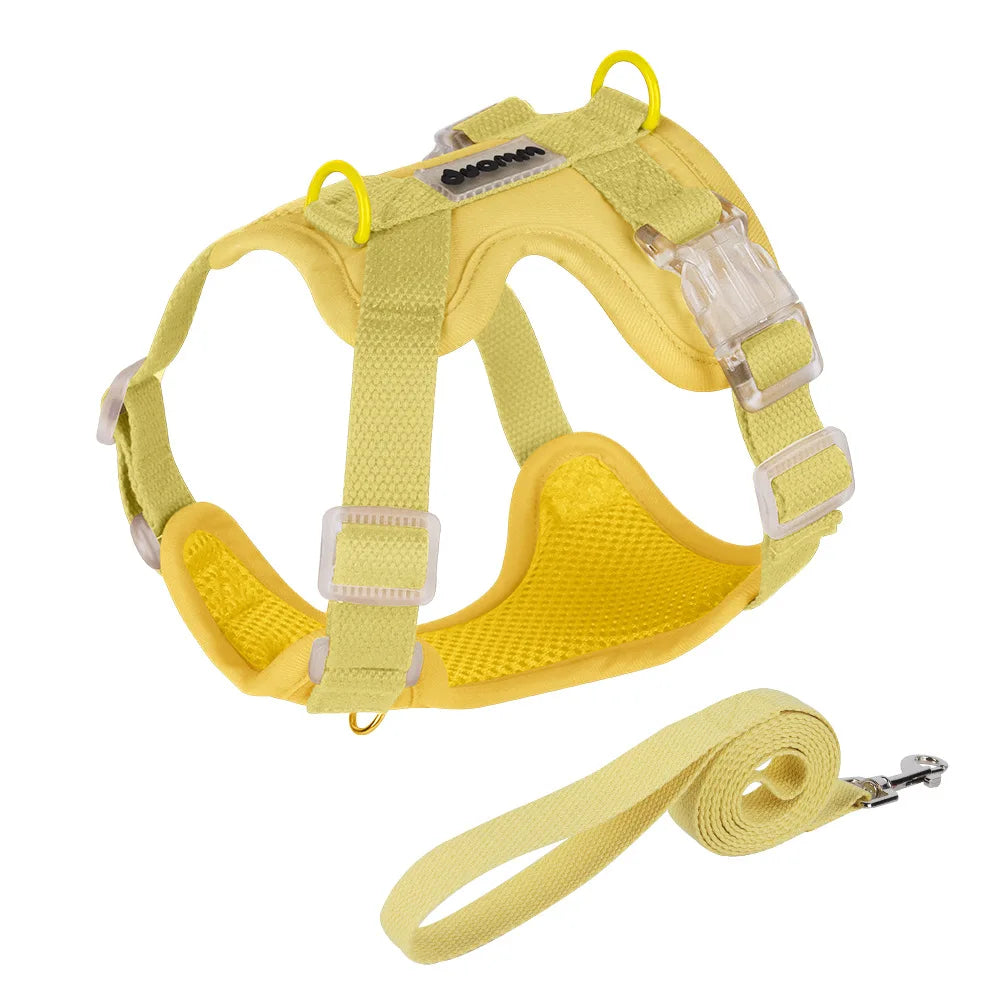 Pastel Dog Harness Leash Set- Soft Macaron Color No-Pull Vest for Small Medium Dogs - Cute Adjustable Pet Leash Set