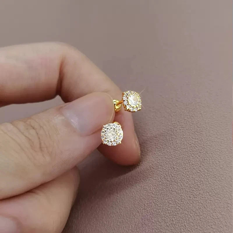 925 Sterling Silver Flash Earrings Shiny Zircon Earrings Female Gold Color Screw Ear Bone Jewelry for Women Fashion Accessories