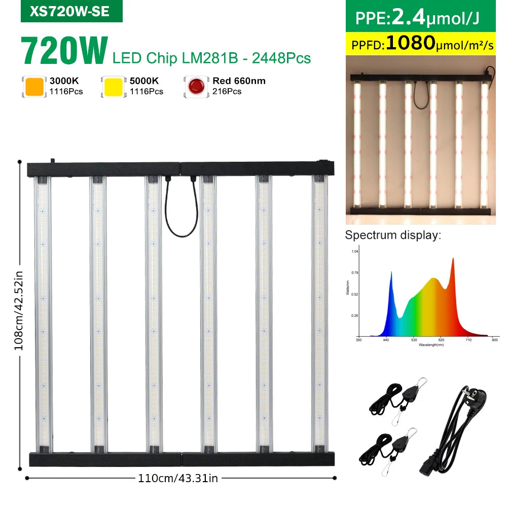 Full Spectrum LED Grow Light 360W 720W AC100-277V 660nm 730nm 395nm LM281B High PPFD Growth Lamp For Greenhouse Plants