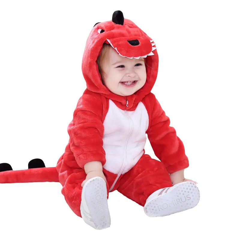 Halloween Baby Rompers Kigurumis Lovely Dinosaur Cartoon Pajamas Clothes Infant Boys Girls Baby Onesie Romper Newborn Hooded