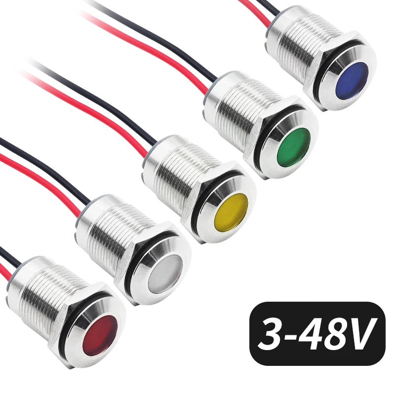 5pcs 16/19/22mm Waterproof IP67 Metal LED Indicator Light DC/AC 3-48V Signal Lamp Red Yellow Green Blue White for Car Dashboard
