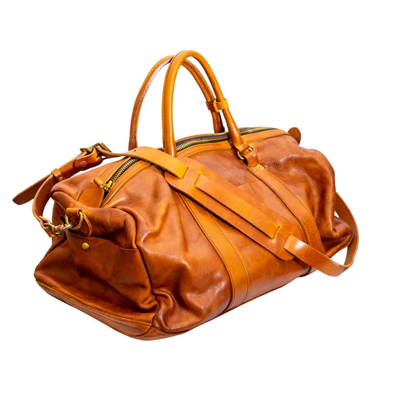 Vintage fashion luxury genuine leather men's travel bag outdoor weekend large capacity crossbody bag real cowhide women handbag