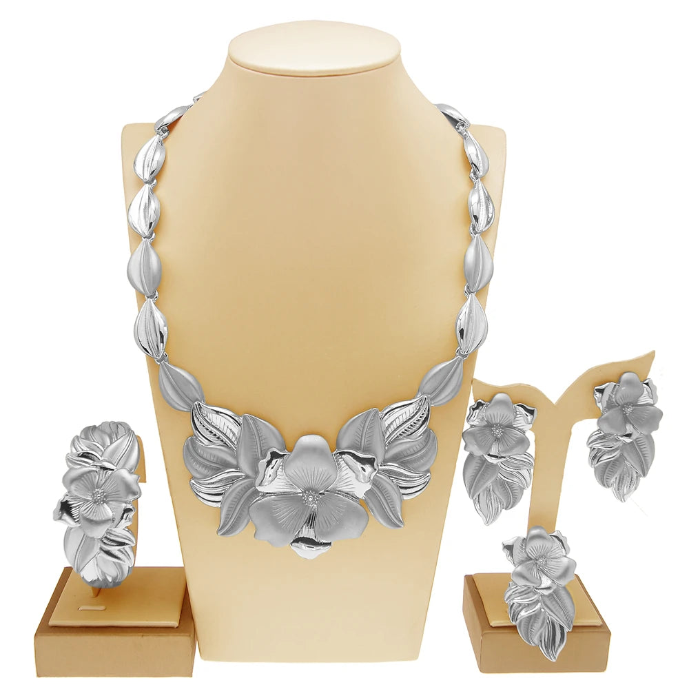 Women Necklace Earrings Ring Bracelet Jewelry Set Bud Pendant Gold Plated Luxury Nigeria Dubai Gold Jewelry Set Women