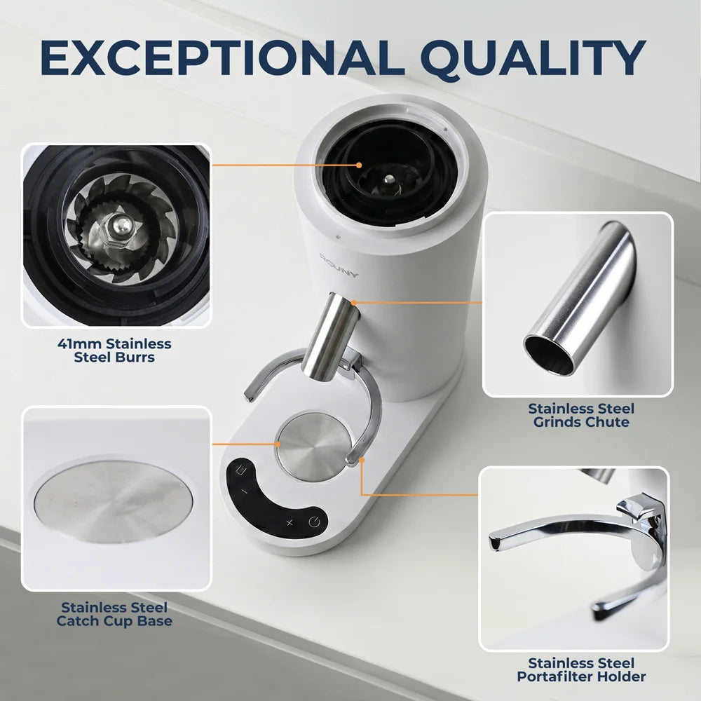 ROUNY Cordless Portable Rechargeable Coffee Grinder for Home & Travel, 60 Settings, 41mm Stainless Steel Burr, LED Touch