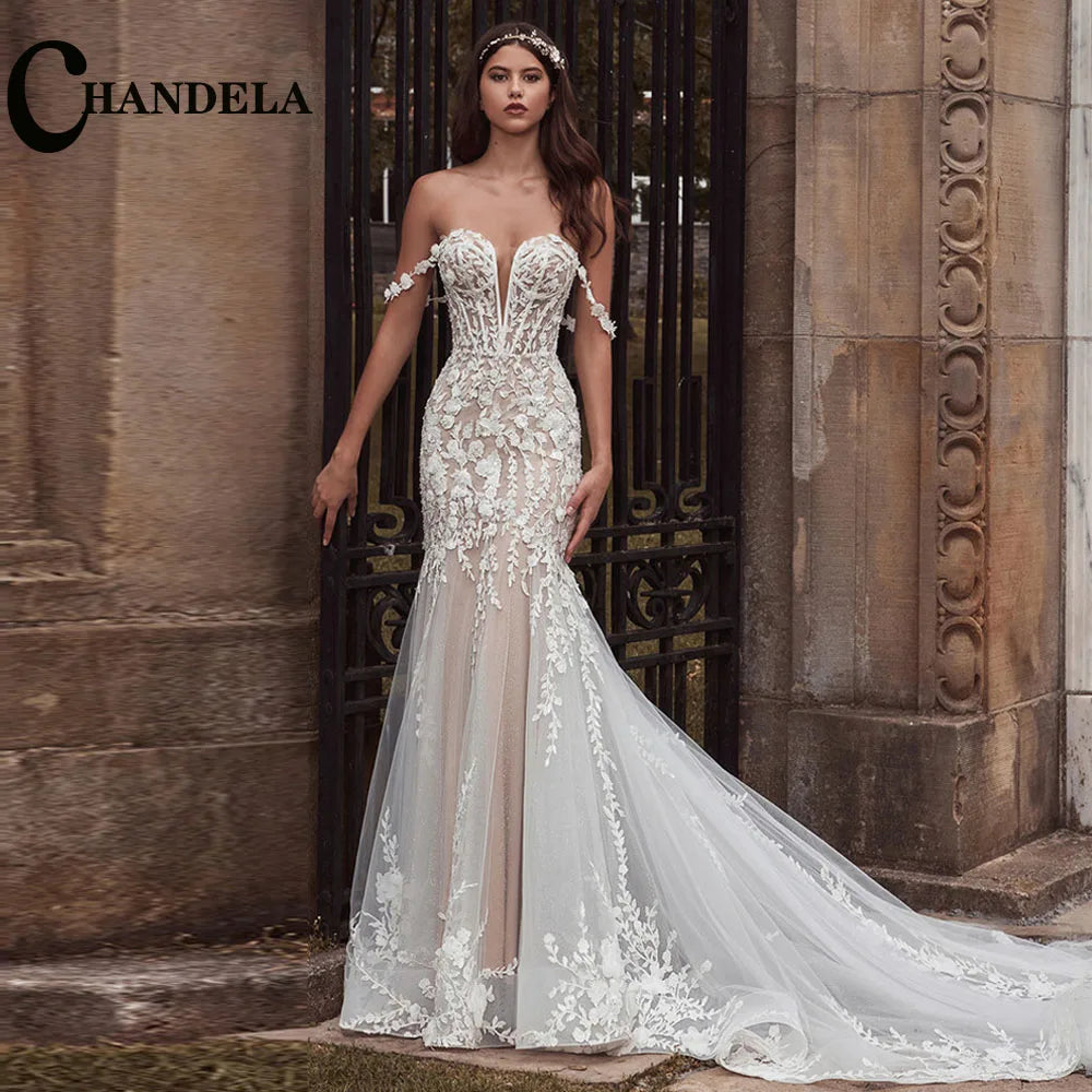 CHANDELA Off The Shoulder Princess Beach Wedding Dress For Women 2025 Sleeveless Bride Ruffles Bridal Gown Vestidos Customised