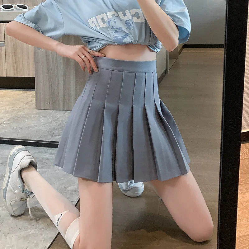 Women High Waist Pleated Skirt with Safety Shorts, Black A Line Mini Skort for Casual Office School Style Outfits