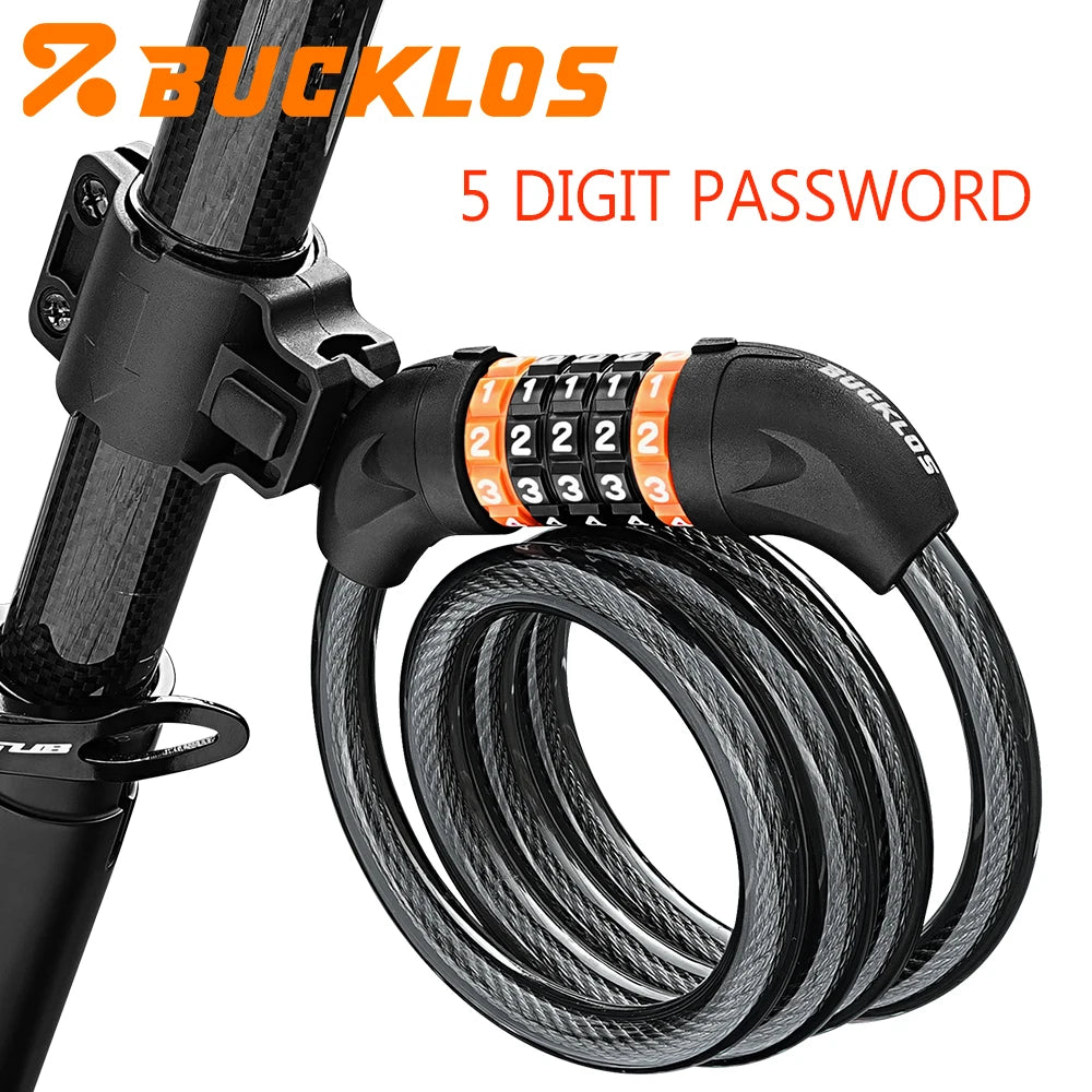BUCKLOS 5 Digit Anti-theft Bike Password Lock Bicycle Cable Lock Steel Cable Motorcycles Locks 1.2M Zinc Alloy E-Bike Locks