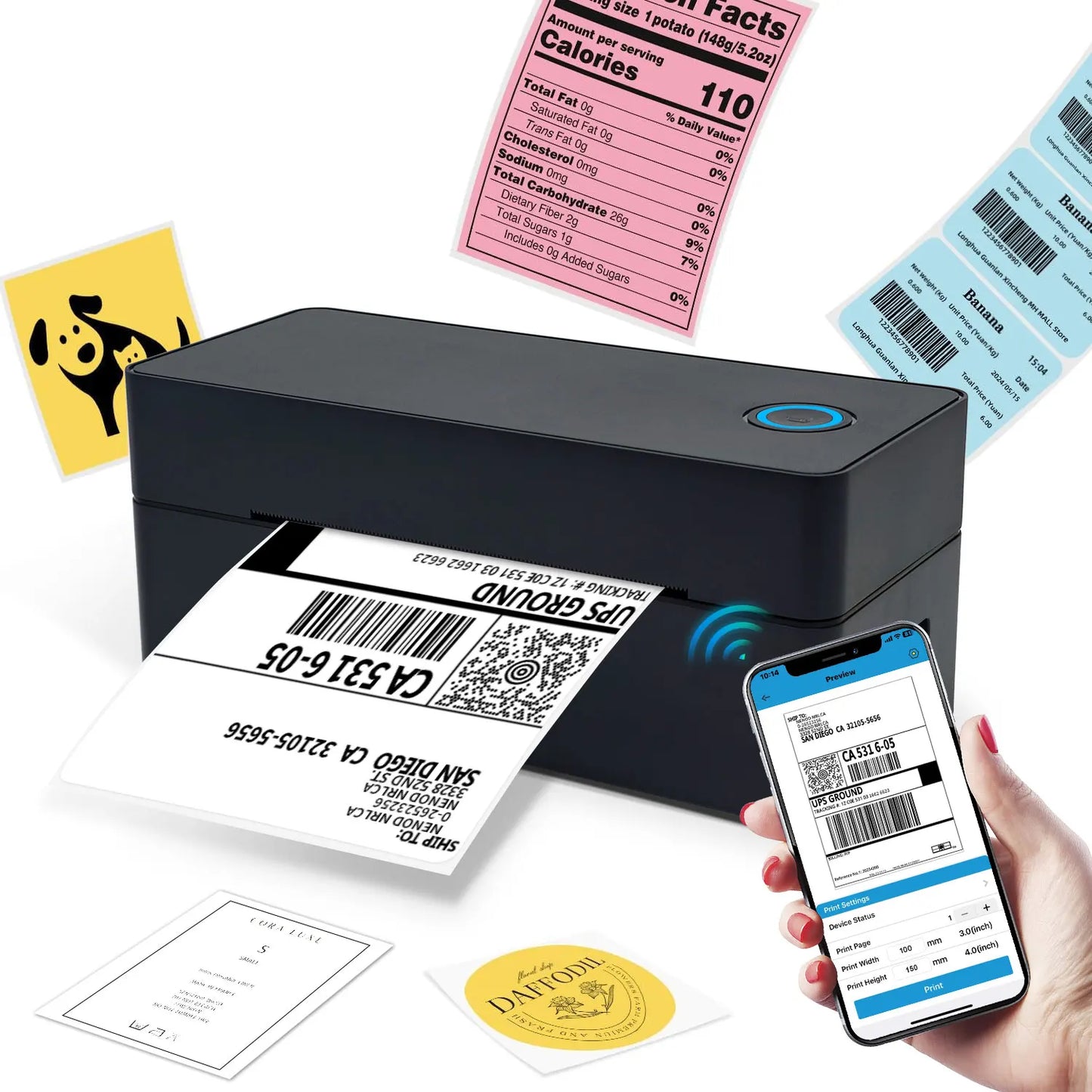 Bluetooth Thermal Label Printer, Portable Inkless 4x6 Inch Label Printer for Package Shipping