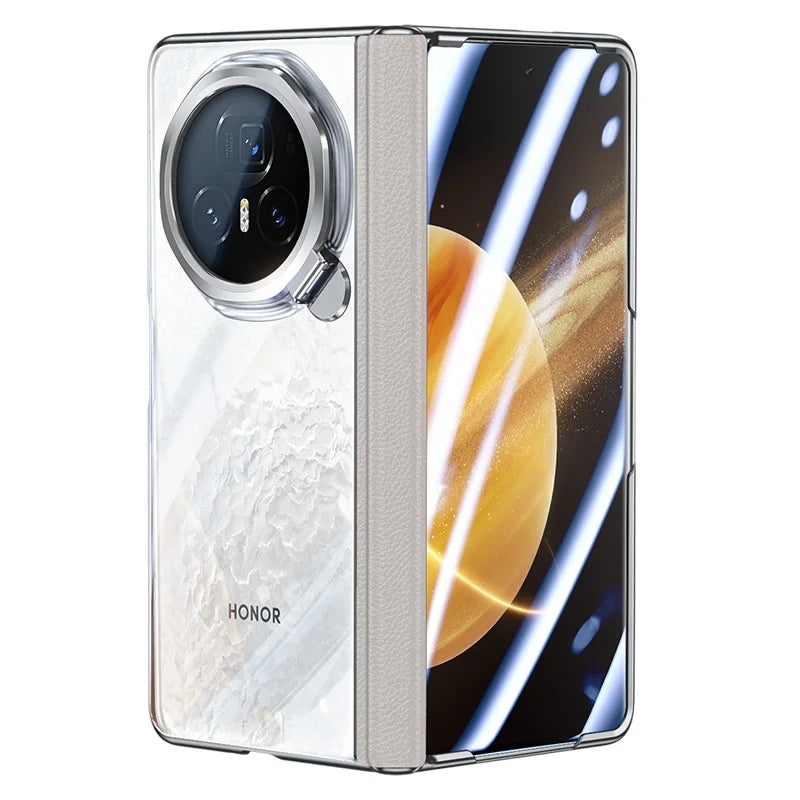 for Honor Magic V3 Protective Case,With 360°Spin Stand,Integrated HD protective film,Rotary shaft protection Phone Case-Black