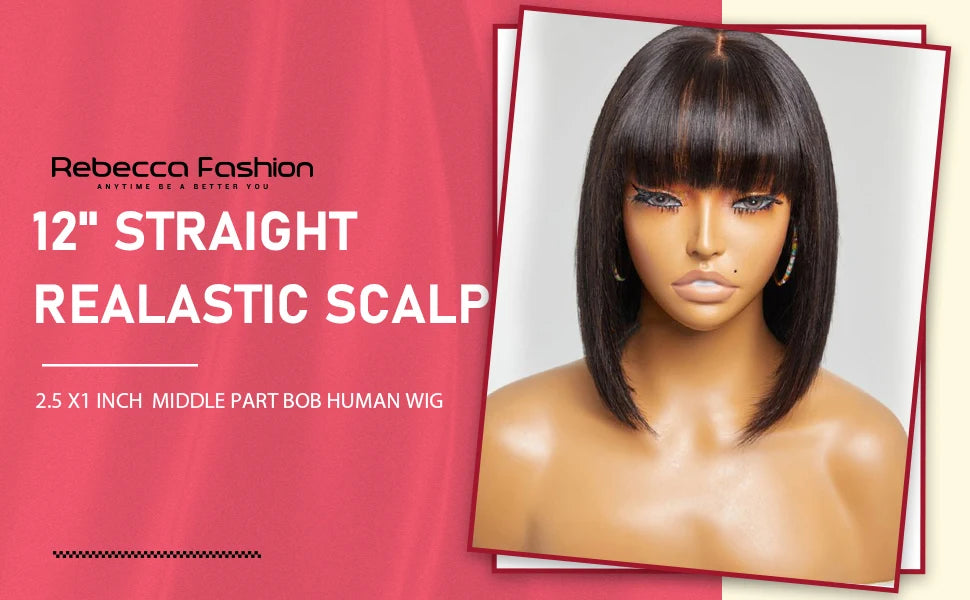 Glueless Highlight P1B/30 Short Bob 3x1 Lace Human Hair Wig Ready To Go Straight Bob With Bangs For Women Beginner Friendly