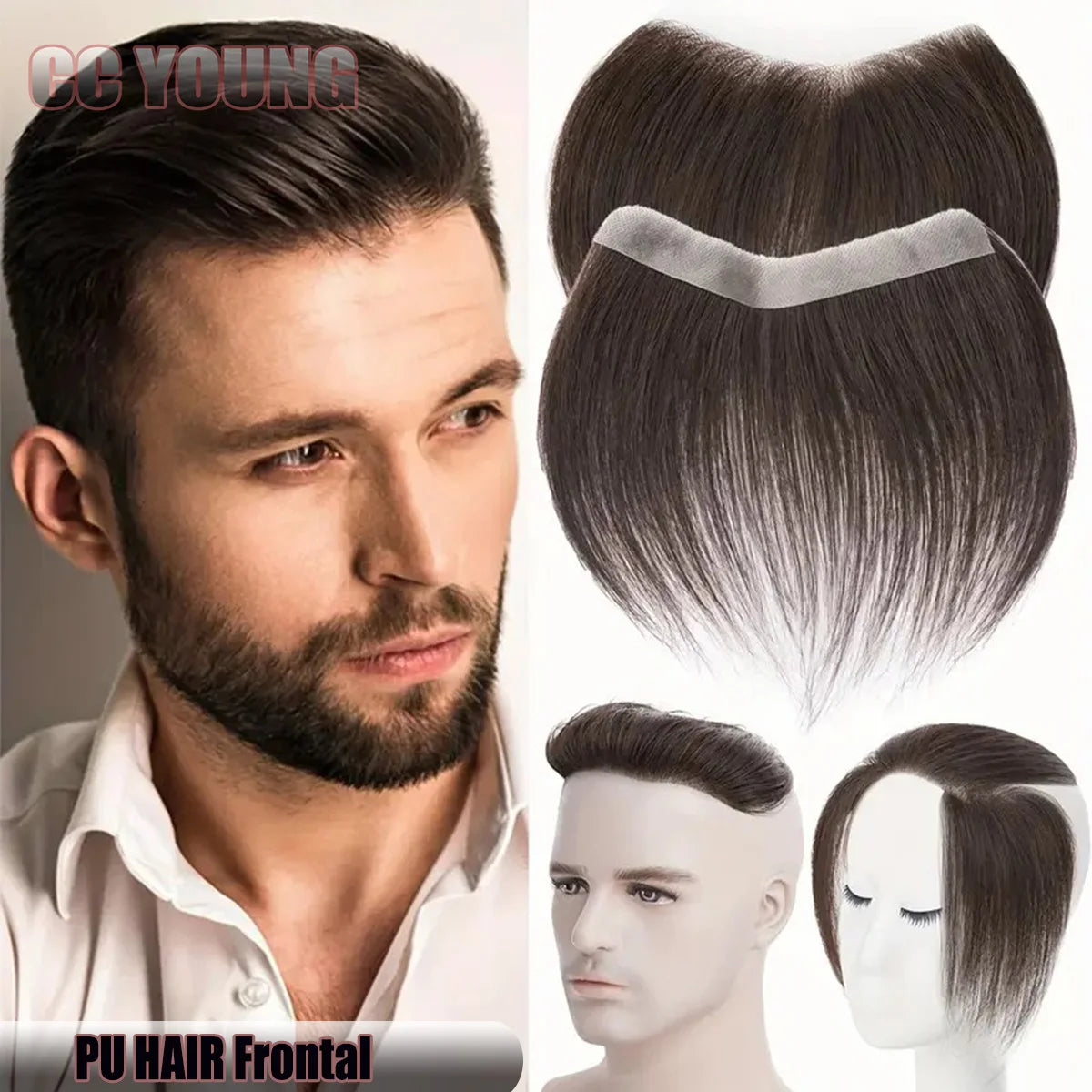 6 Inch Seamless Hairline Topper Natural Look Replacement for Forehead Fringe & Hairline Invisible Edge Adhesive Hair Extensions