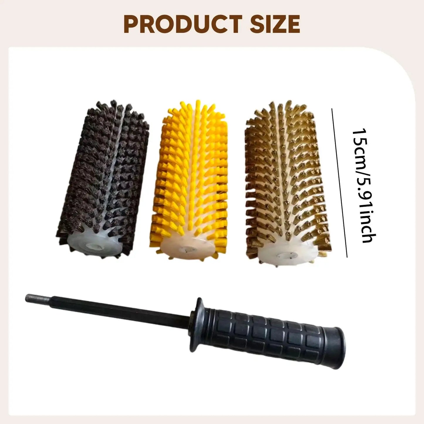 Snowboard Wax Brush Kit with Axle Handle Cover Roller Brush Nylon Brass Horsehair Professional Ski Wax Brushes Ski Wax Brush Kit