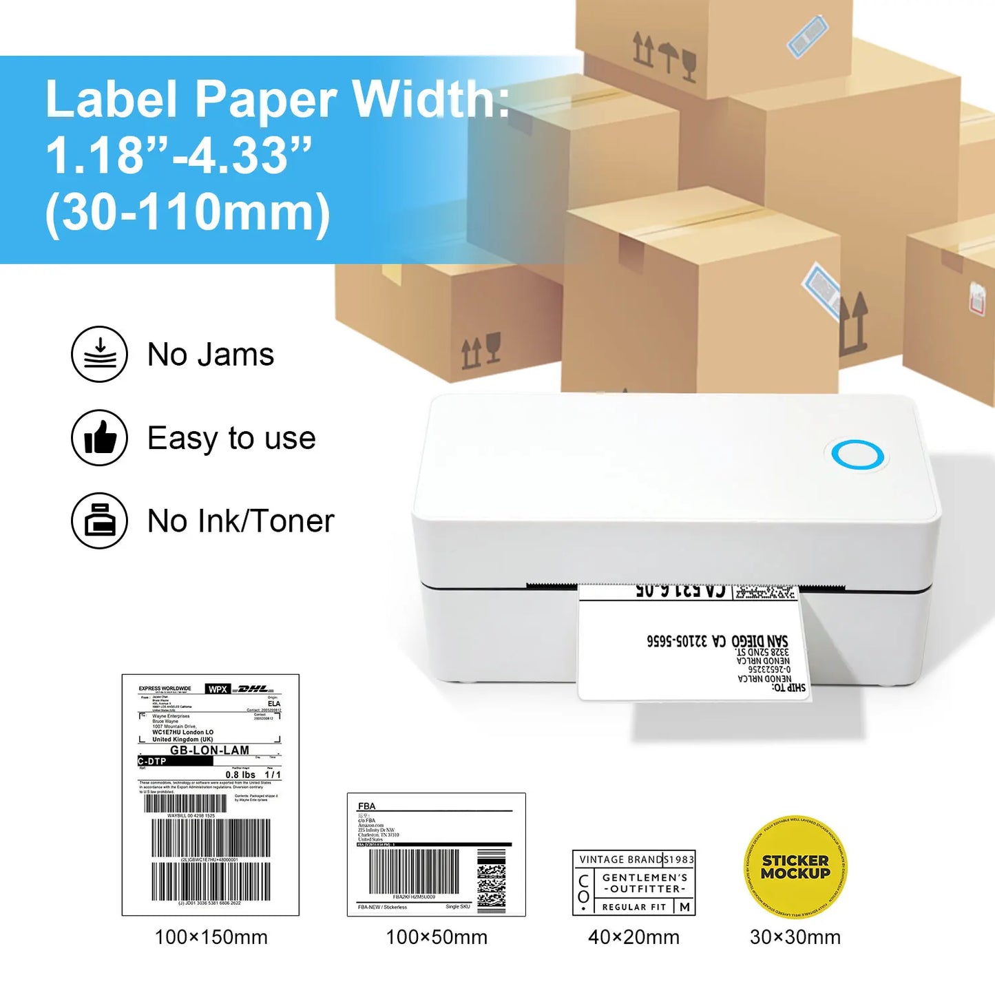 Bluetooth Thermal Label Printer, Portable Inkless 4x6 Inch Label Printer for Package Shipping