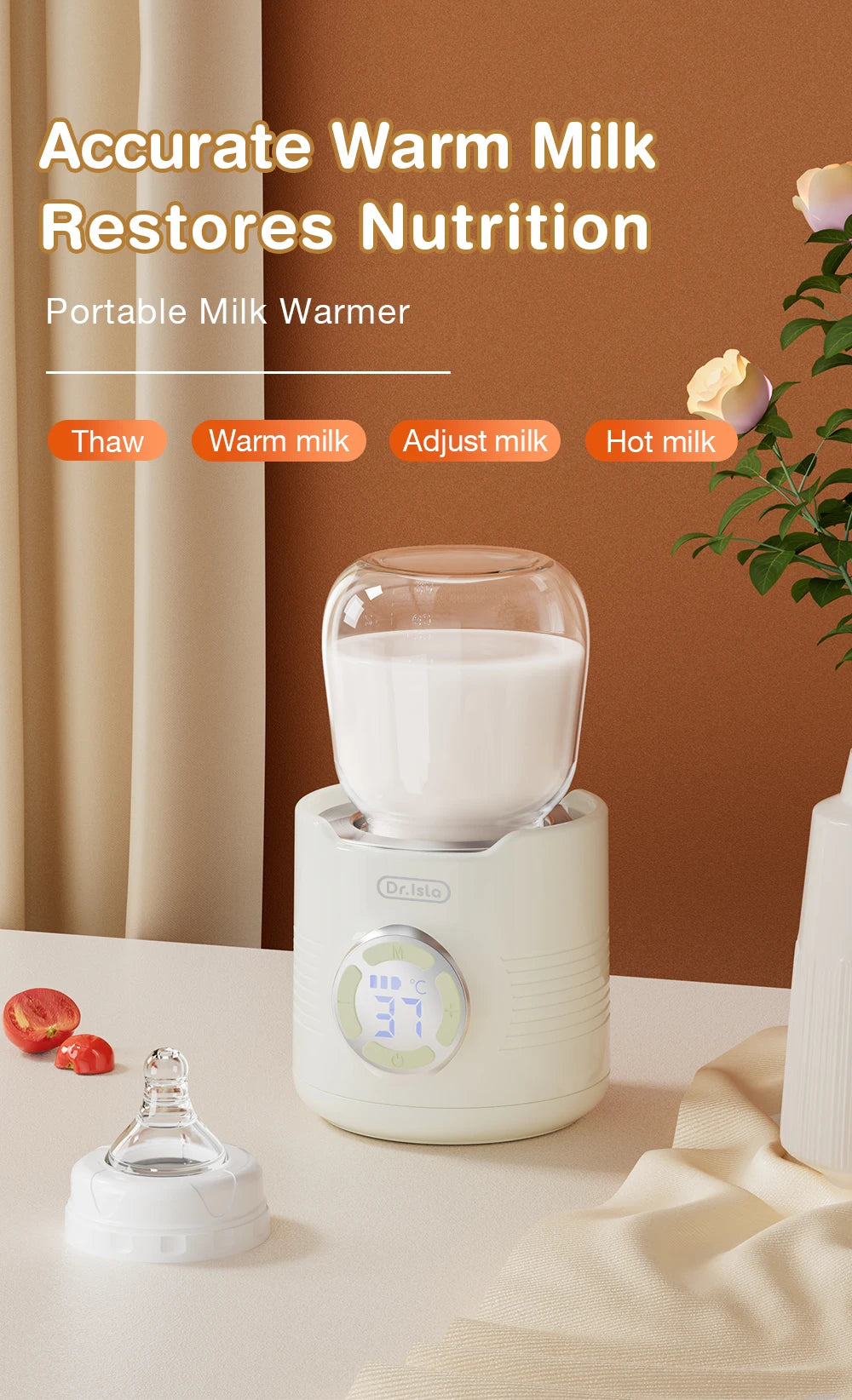 MAMIJOY Portable Baby Bottle Warmer 4 Gears Adjustable LED Display Prevent Dry Burn Tpye-c Interface For Multi-brand Bottles N38