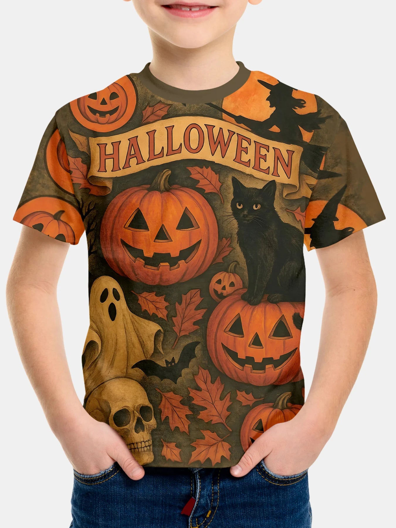 Children's Clothing Halloween Pumpkin Monster Graphic T-Shirt Boys Casual Short Sleeve Tee Halloween Gift for Kids Clothes 2-14Y