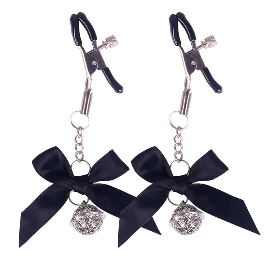 SM Flirting Toy, Nipple Clip with Bell and Bow Knot, Metal Nipple Clip, Nipple Clip with a Little Bel