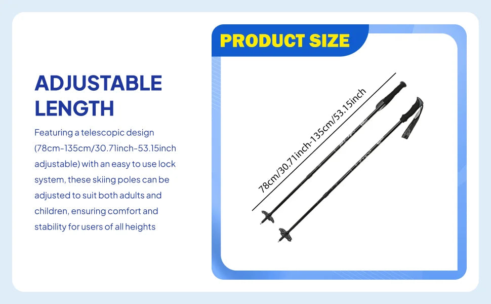 Skiing Pole Adjustable Trekking Poles for Outdoor Adventures Hiking Support Snowboarding Sturdy Walking Sticks for Mountains