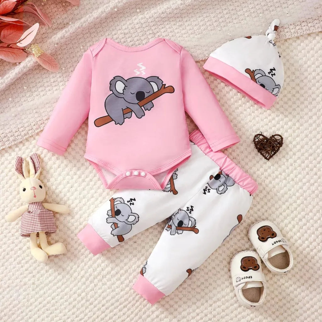 Baby Boy and Girl Christmas Costume Cute Koala Long Sleeve Top+ Pants+Hat 3PCS Clothes Set for 1-18 Months Infant Holiday Suit