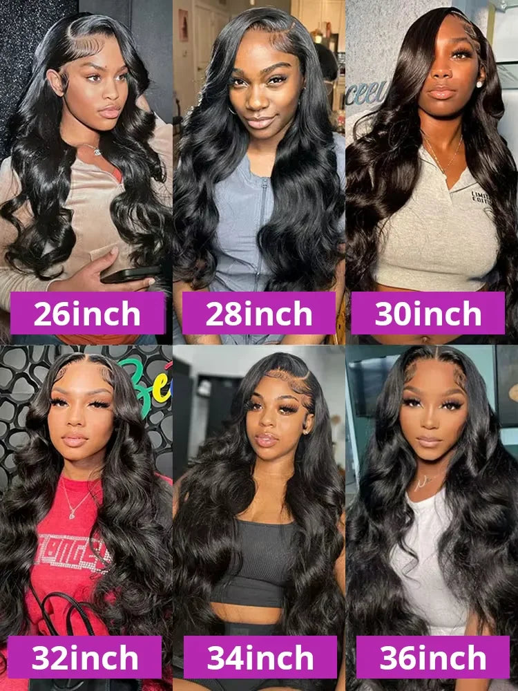 30 36Inch HD Transparent 13x4 13x6 Body Wave Lace Front Wig Full Lace Frontal Human Hair Wig For Women 300 Density Prepluck 300%