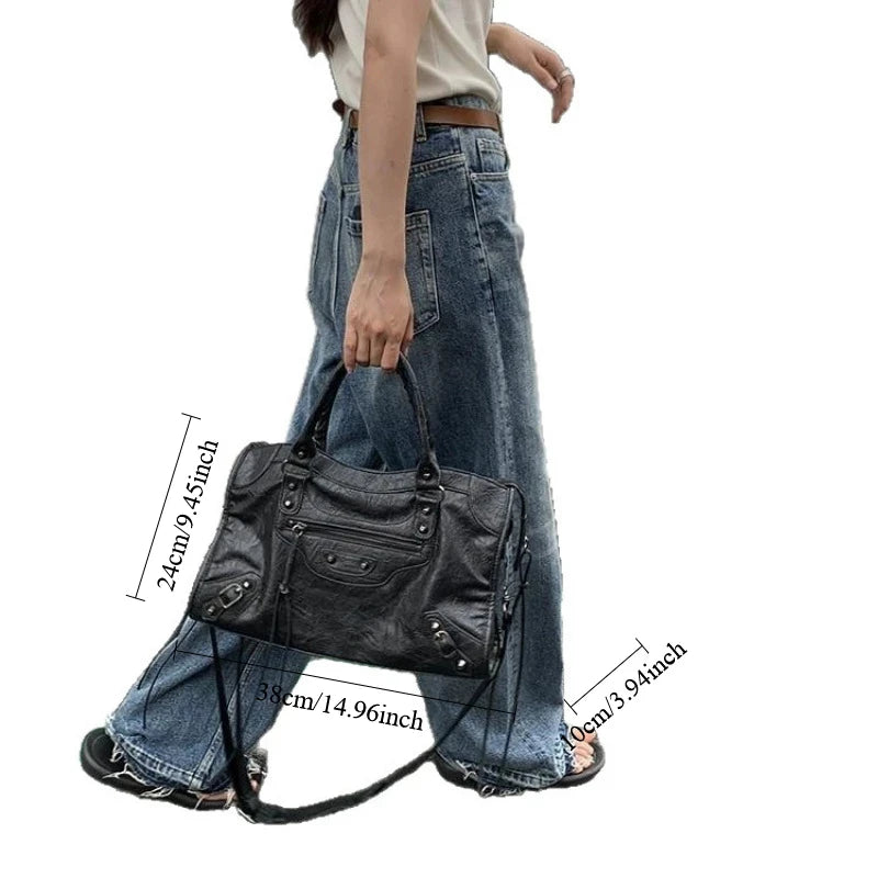 Luxury Designer City Motorcycle Shoulder Tote Bag for Women Large Capacity Autumn Winter Handbag Crossbody Stylish Women's Bag