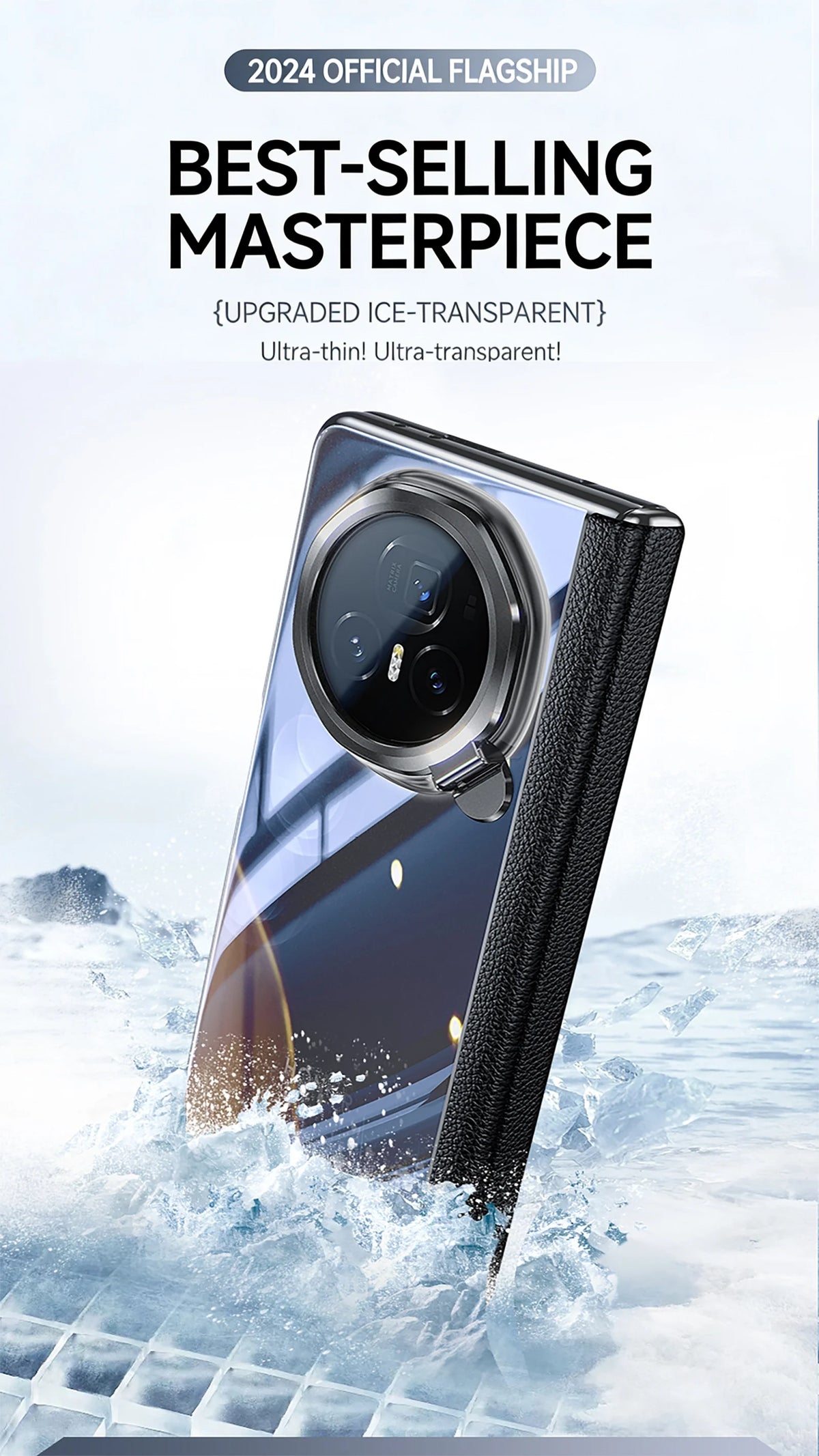 for Honor Magic V3 Protective Case,With 360°Spin Stand,Integrated HD protective film,Rotary shaft protection Phone Case-Black