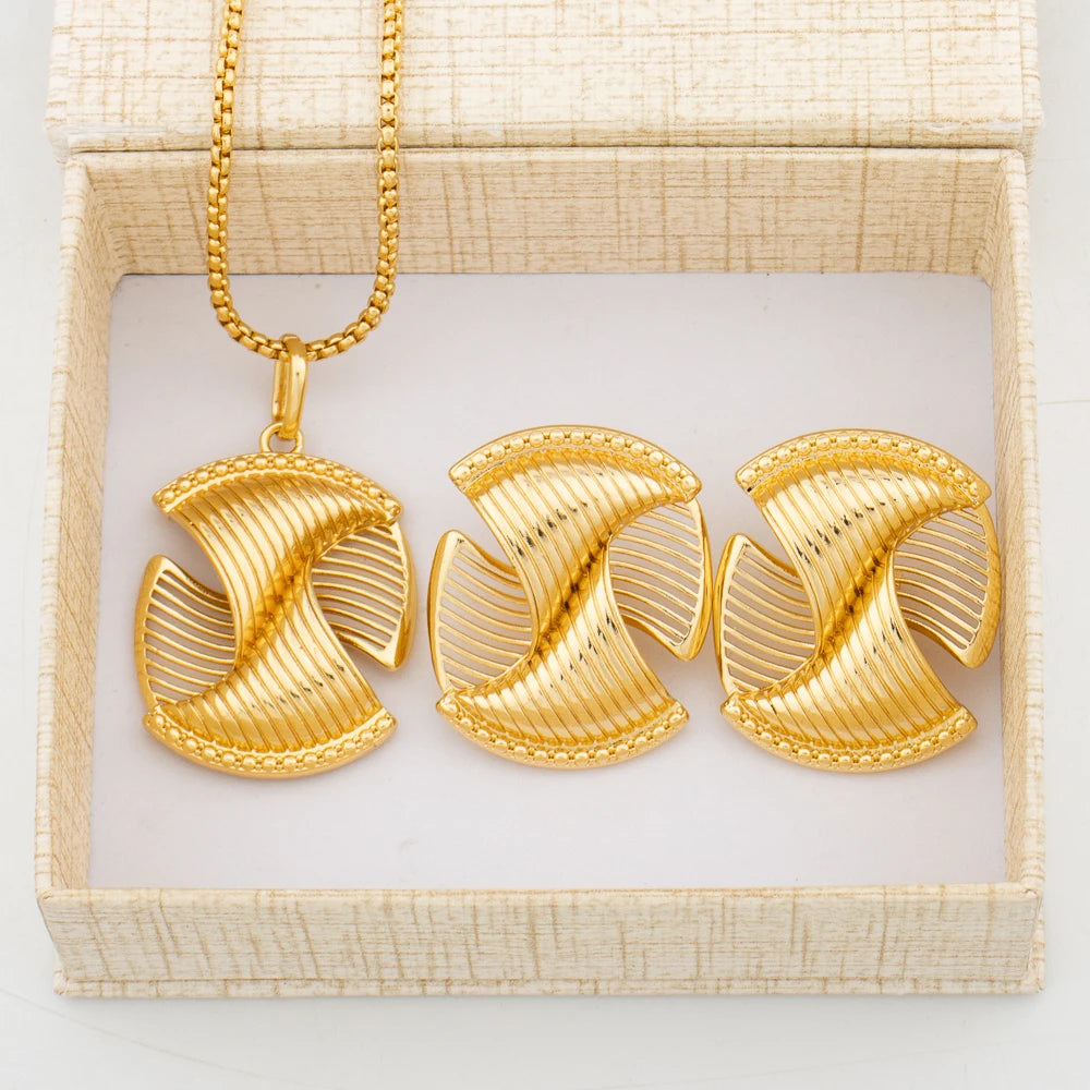 Fashion Gold Plated Jewelry for Women Necklace Earrings and Bracelet Set Dubai Engagement Bridal Accessories Gift Set