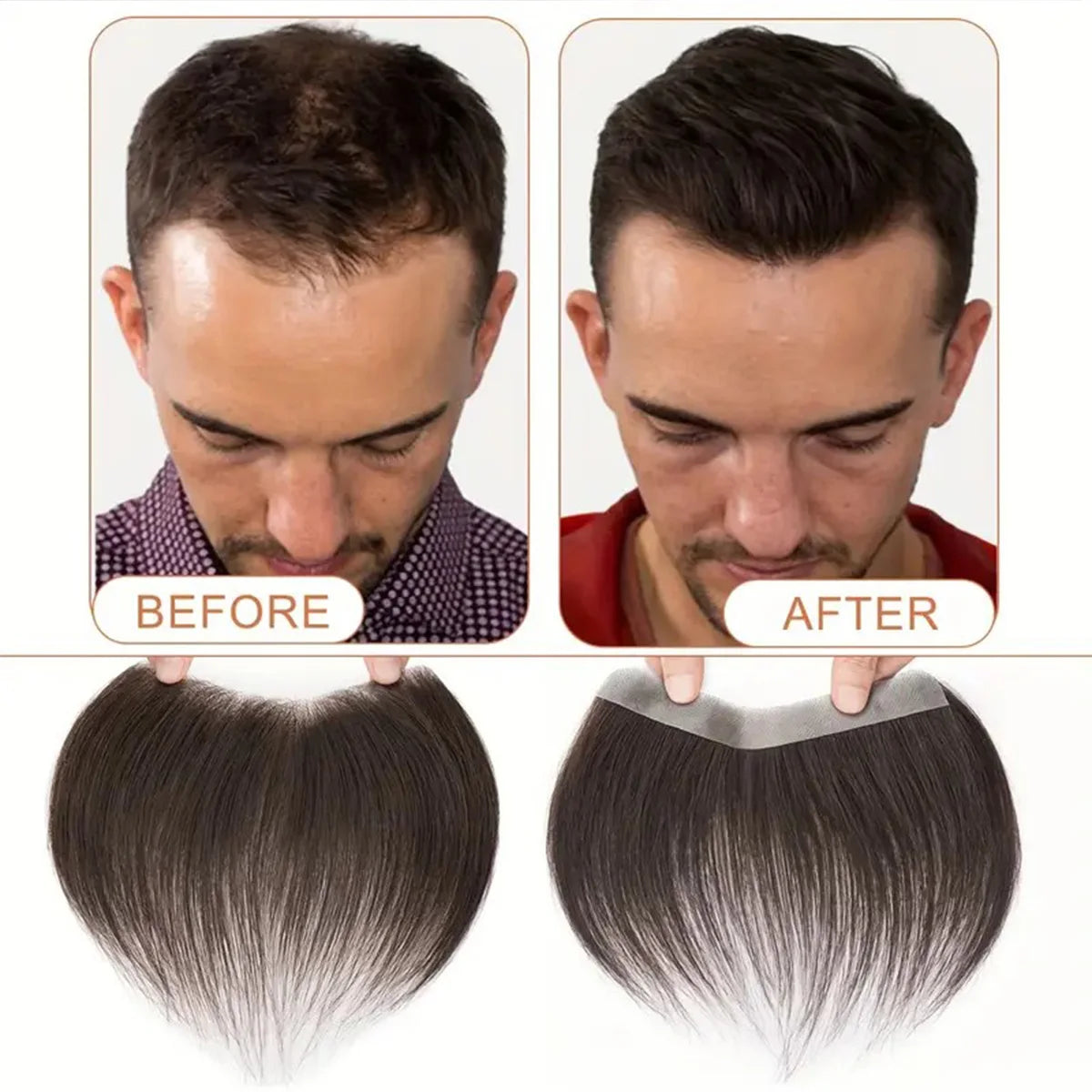 6 Inch Seamless Hairline Topper Natural Look Replacement for Forehead Fringe & Hairline Invisible Edge Adhesive Hair Extensions