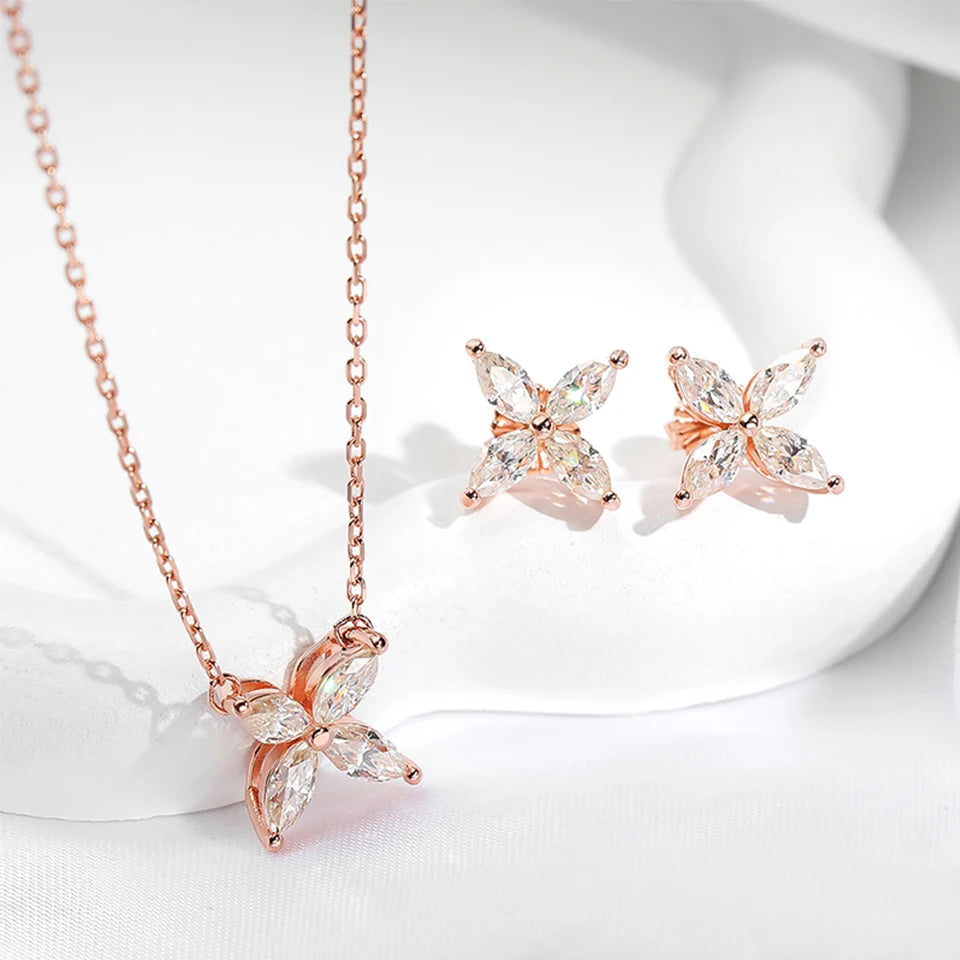 1.2 Carat D Color Moissanite Pendant Necklace for Women S925 Sterling Silver Earrings Sparkling Fine Jewelry Set Wedding Gift