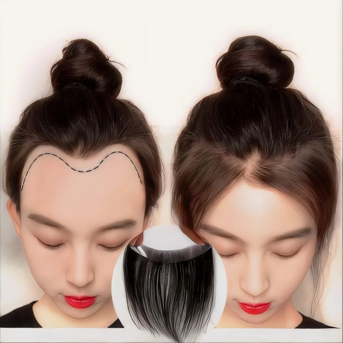 6 Inch Seamless Hairline Topper Natural Look Replacement for Forehead Fringe & Hairline Invisible Edge Adhesive Hair Extensions