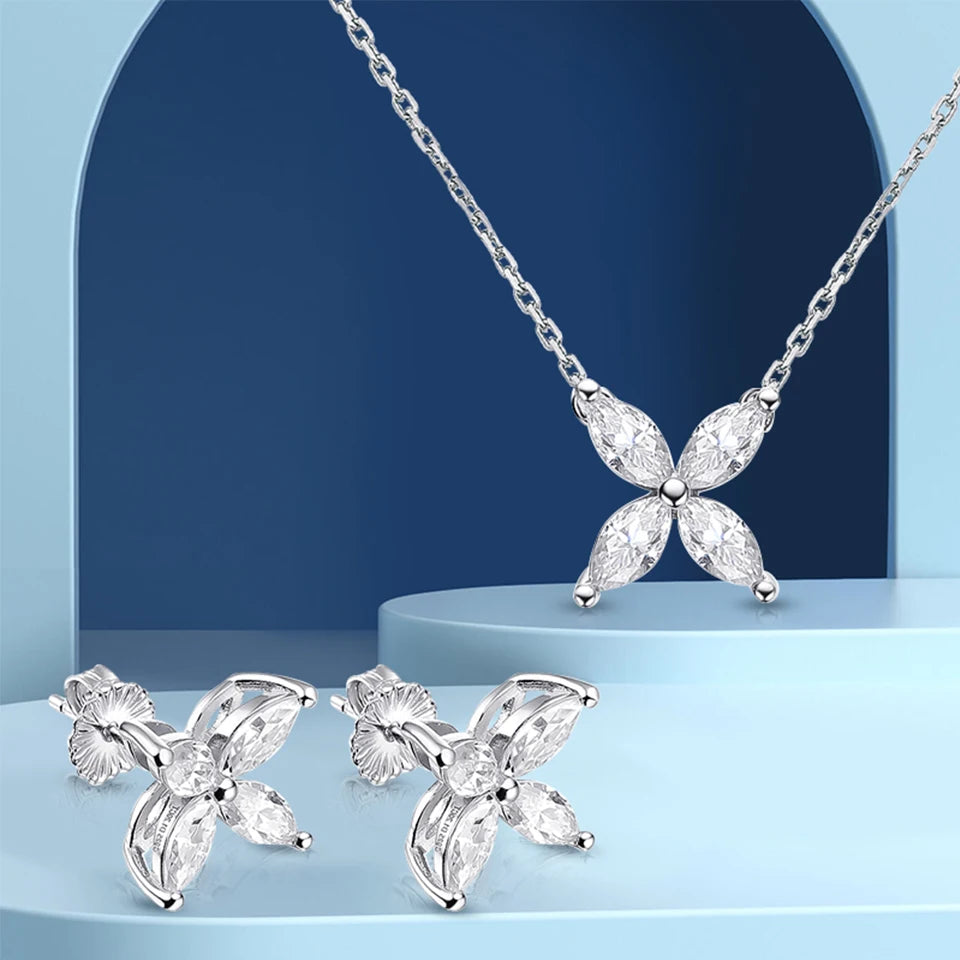 1.2 Carat D Color Moissanite Pendant Necklace for Women S925 Sterling Silver Earrings Sparkling Fine Jewelry Set Wedding Gift