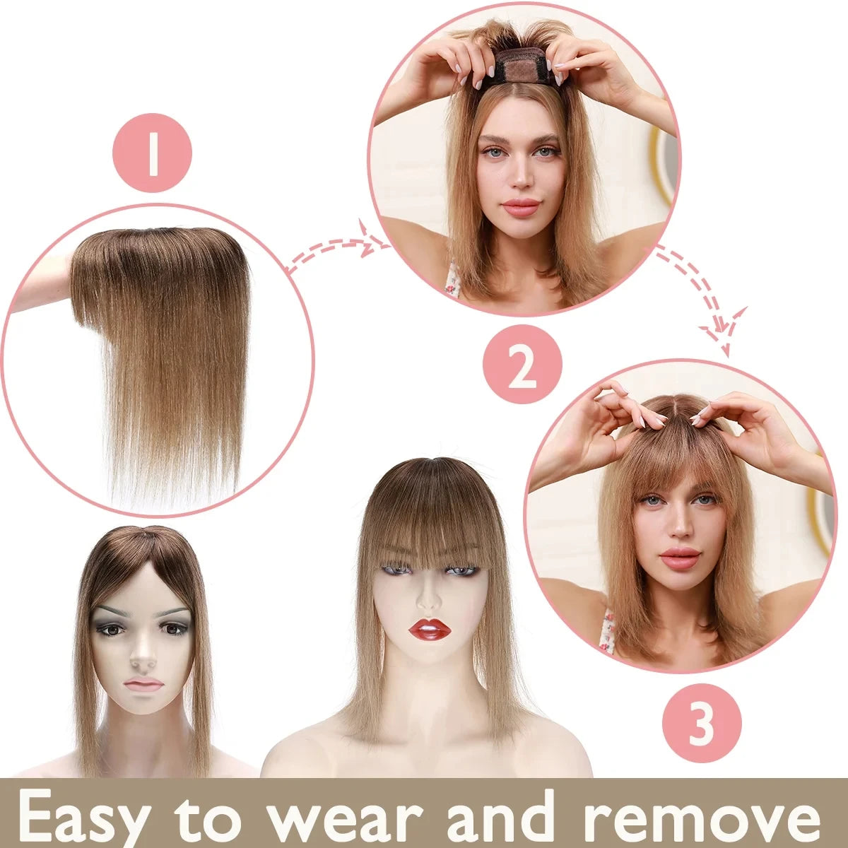 Women Hair Topper 100% Human Hair With Fringe Lace Mechanism Middle Part | 8x12cm 12inch Job Interview Ready