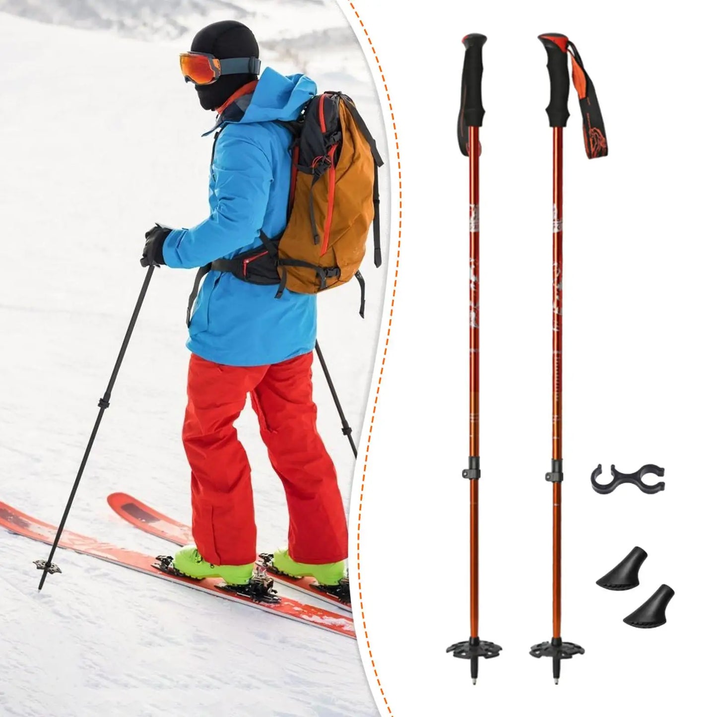 Skiing Pole Adjustable Trekking Poles for Outdoor Adventures Hiking Support Snowboarding Sturdy Walking Sticks for Mountains