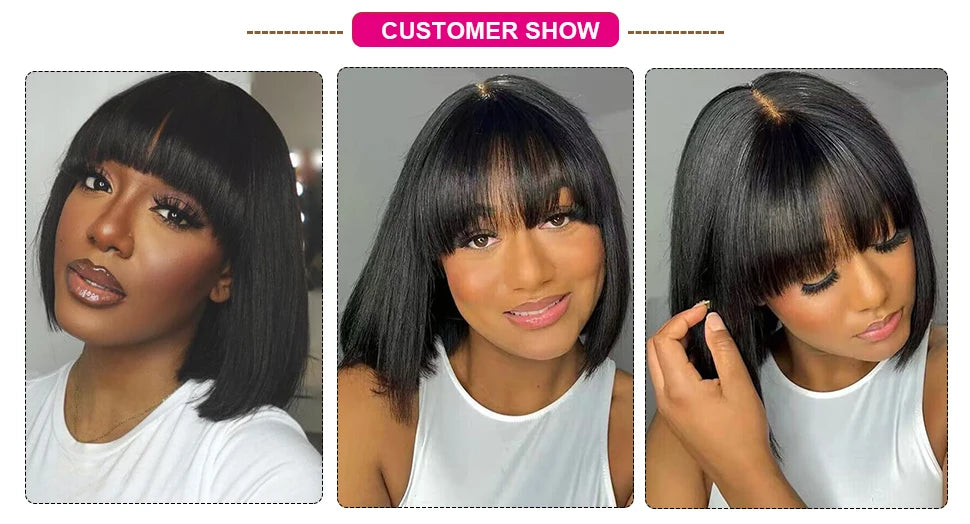 Glueless Highlight P1B/30 Short Bob 3x1 Lace Human Hair Wig Ready To Go Straight Bob With Bangs For Women Beginner Friendly