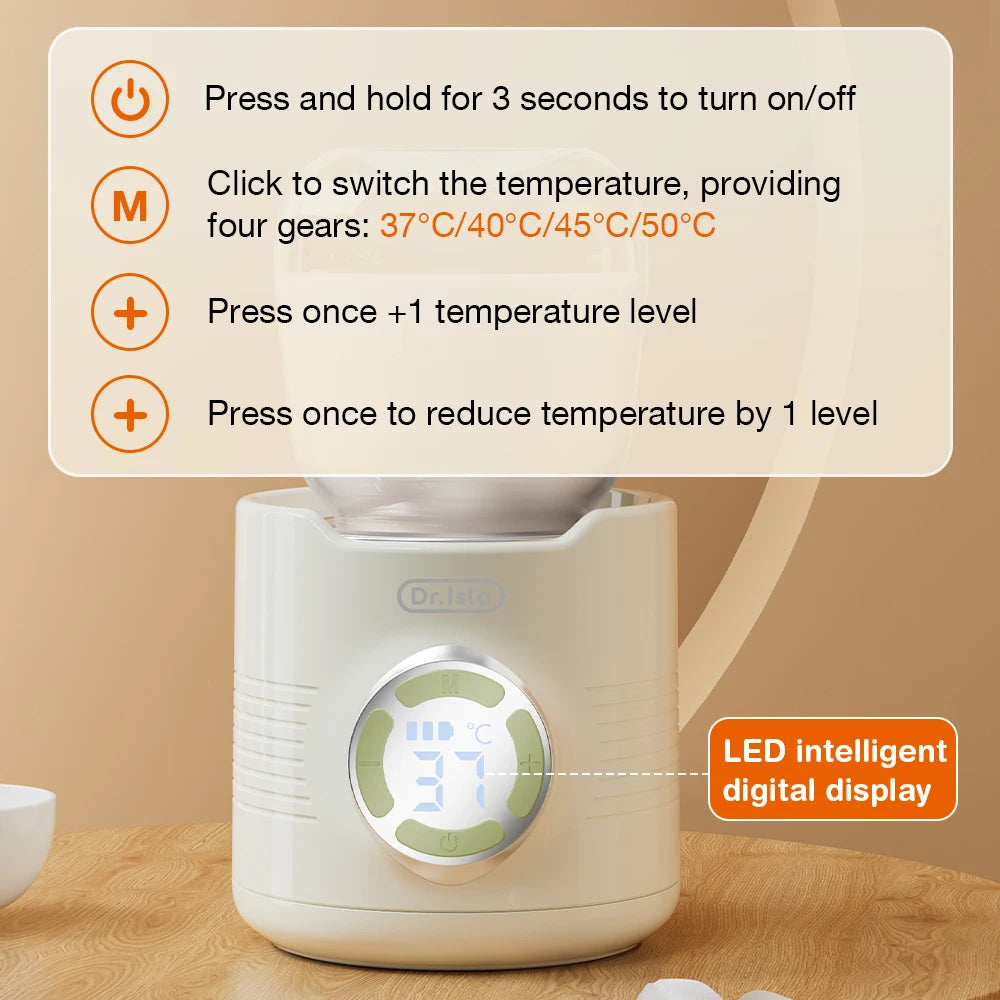 MAMIJOY Portable Baby Bottle Warmer 4 Gears Adjustable LED Display Prevent Dry Burn Tpye-c Interface For Multi-brand Bottles N38