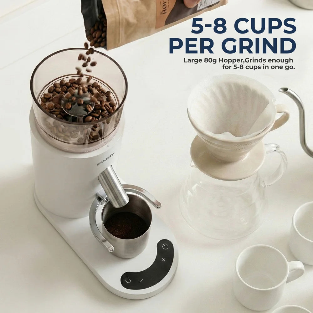 ROUNY Cordless Portable Rechargeable Coffee Grinder for Home & Travel, 60 Settings, 41mm Stainless Steel Burr, LED Touch