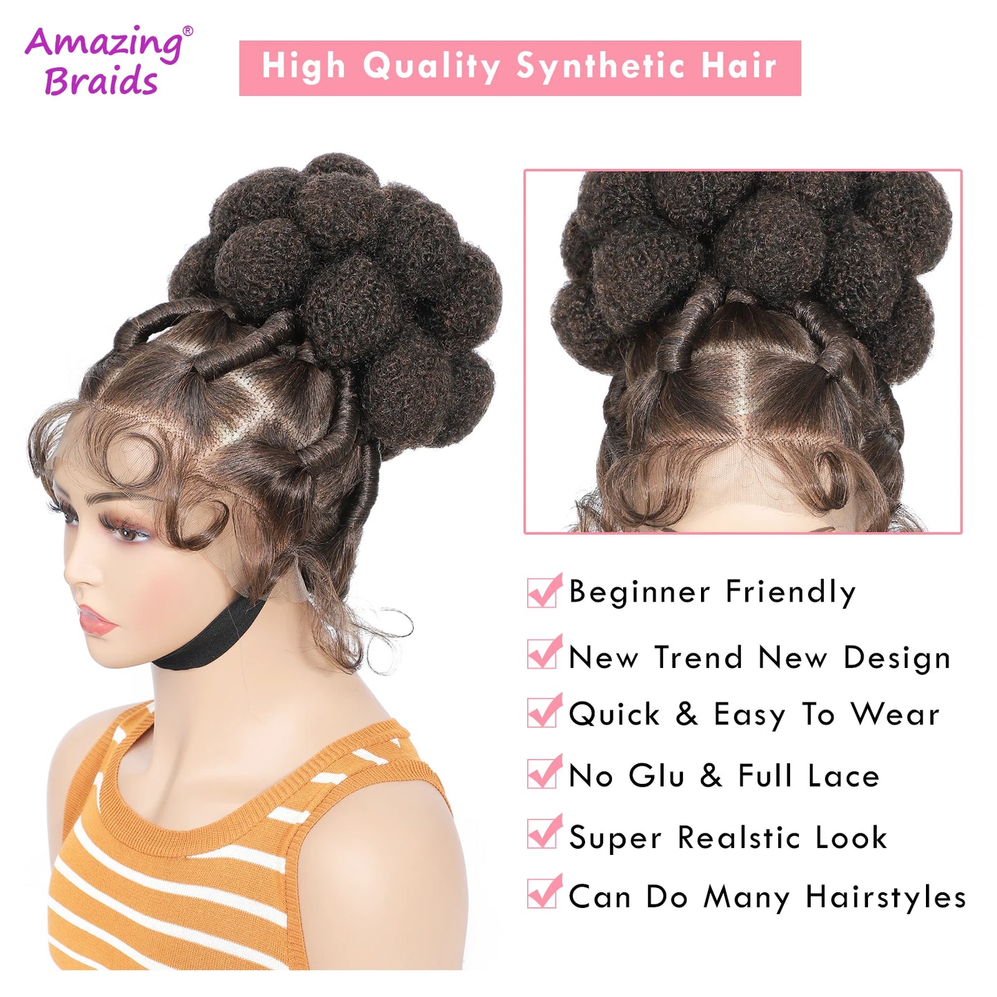Synthetic Bantu Braided Wigs 11 Inches Full Lace Braided Wig with Baby Hair Afro Short Wigs Knotless Box Braids Wigs for Women