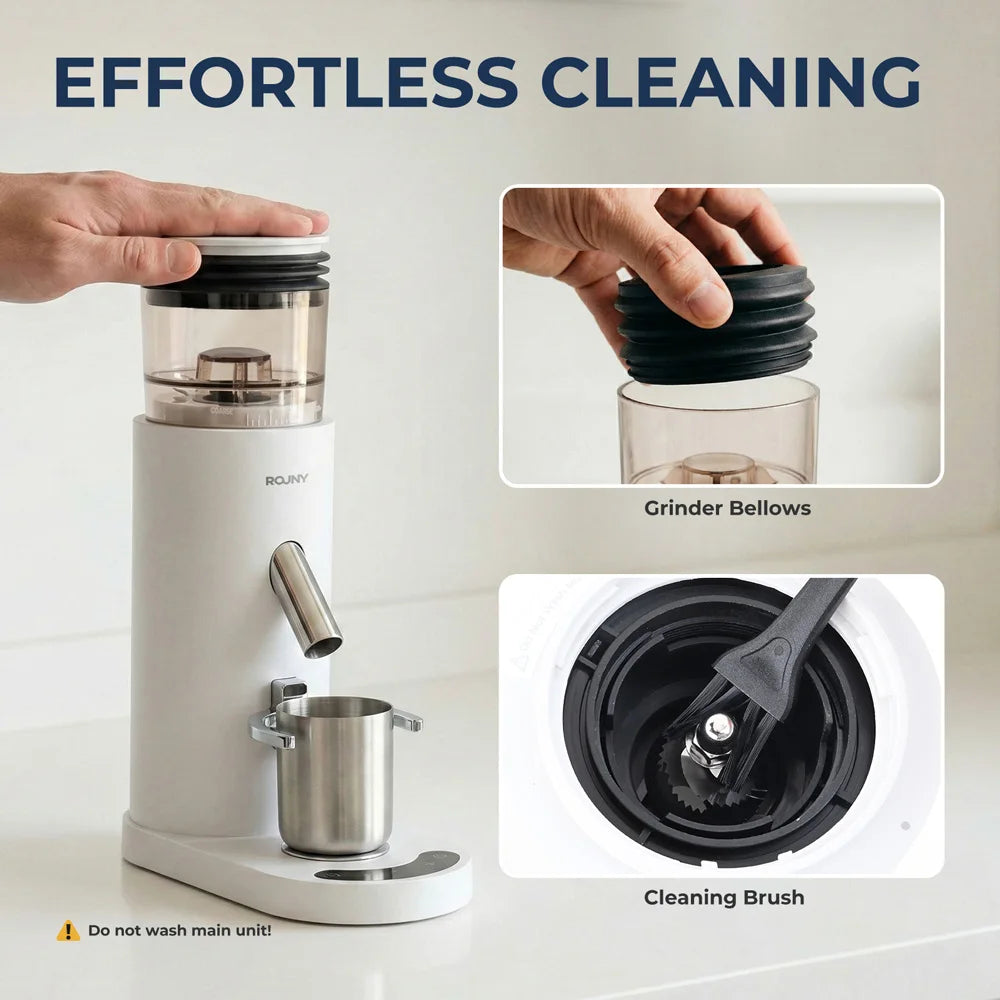 ROUNY Cordless Portable Rechargeable Coffee Grinder for Home & Travel, 60 Settings, 41mm Stainless Steel Burr, LED Touch