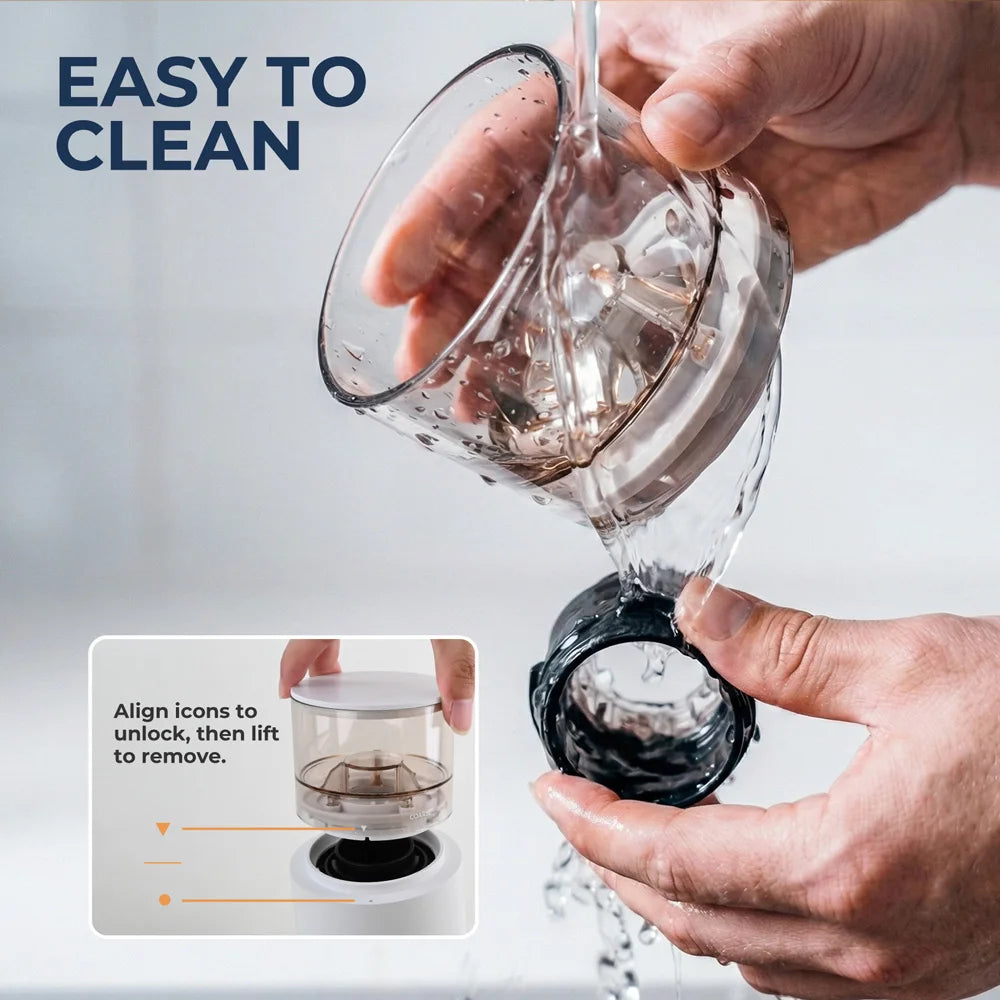 ROUNY Cordless Portable Rechargeable Coffee Grinder for Home & Travel, 60 Settings, 41mm Stainless Steel Burr, LED Touch