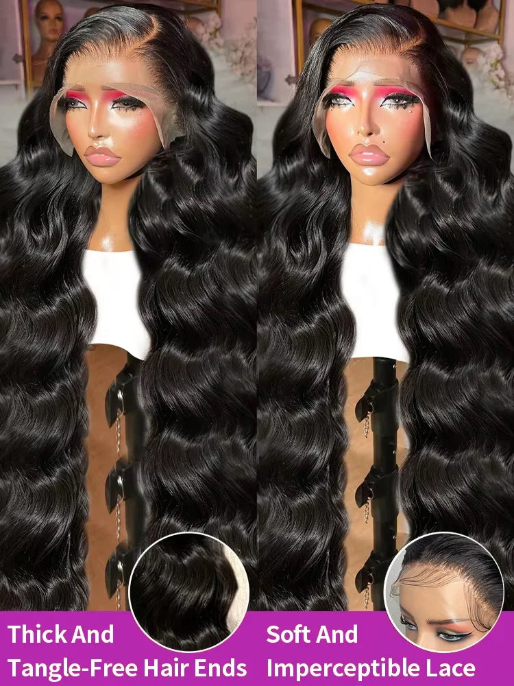 30 36Inch HD Transparent 13x4 13x6 Body Wave Lace Front Wig Full Lace Frontal Human Hair Wig For Women 300 Density Prepluck 300%